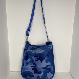 Haute Shore Camo Neoprene bag with blue strap